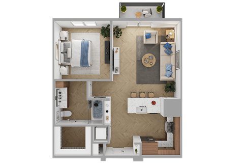 Floor plan for 1 bed, 1 bath, 755 sqft